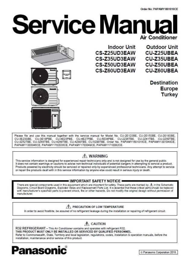 CS-Z25UD3EAW, CS-Z35UD3EAW, CS-Z50UD3EAW, CS-Z60UD3EAW, CU-Z25UBEA, CU-Z35UBEA, CU-Z50UBEA, CU-Z60UBEA